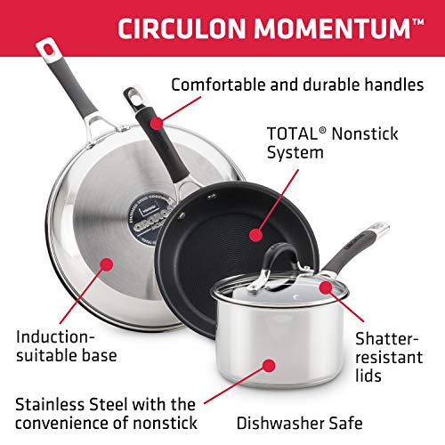 Circulon - 78005 Circulon Momentum Stainless Steel Nonstick Casserole Dish/ Casserole Pan / Dutch Oven with Lid - 5 Quart, Silver