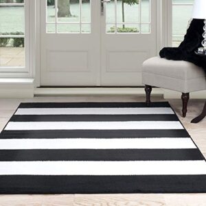 lavish home breton stripe area rug, 5' by 7'7", black/white