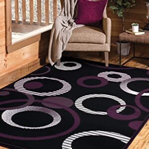 United Weavers Dallas Hip Hop Runner Rug – Plum, 2x8 Runner, Modern Indoor Area Rug with Jute Backing, Circular Geometric Design