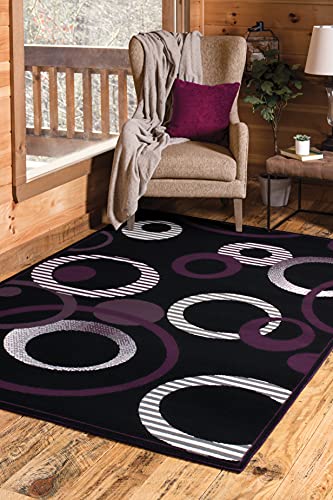 United Weavers Dallas Hip Hop Runner Rug – Plum, 2x8 Runner, Modern Indoor Area Rug with Jute Backing, Circular Geometric Design