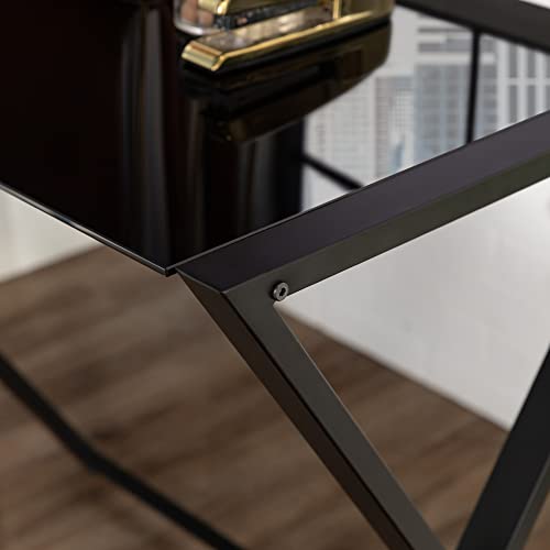 Walker Edison Wright Modern X Leg Glass Top Corner Gaming Desk, 51 Inch, Black