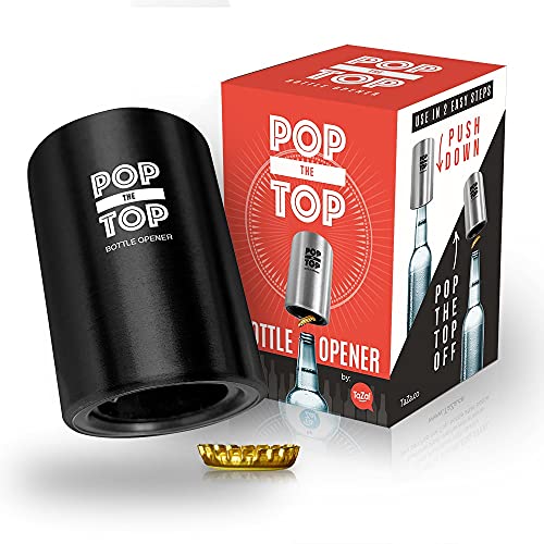 Pop-the-Top Beer Bottle Opener (Black): Automatic Bottle Opener, No Damage to Cap | Fun Bartender Tool | Push Down Decapitator Bottle Cap Opener by TaZa