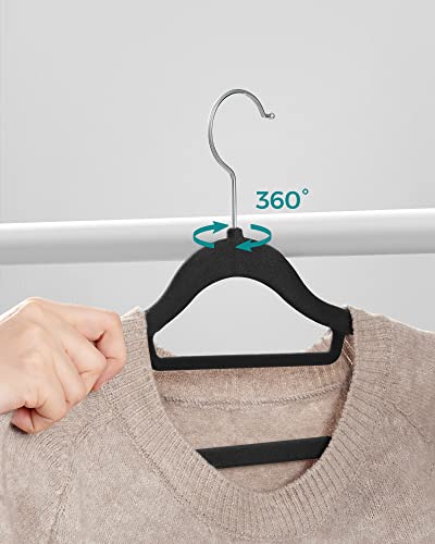 SONGMICS Velvet Hangers, 50 Pack, Ultra Thin Space Saving, Non-Slip Coat Hangers with Tie Organiser, 360 Degree Swivel Hook, Black CRF50B