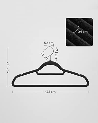 SONGMICS Velvet Hangers, 50 Pack, Ultra Thin Space Saving, Non-Slip Coat Hangers with Tie Organiser, 360 Degree Swivel Hook, Black CRF50B