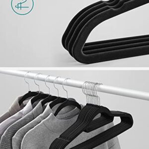 SONGMICS Velvet Hangers, 50 Pack, Ultra Thin Space Saving, Non-Slip Coat Hangers with Tie Organiser, 360 Degree Swivel Hook, Black CRF50B