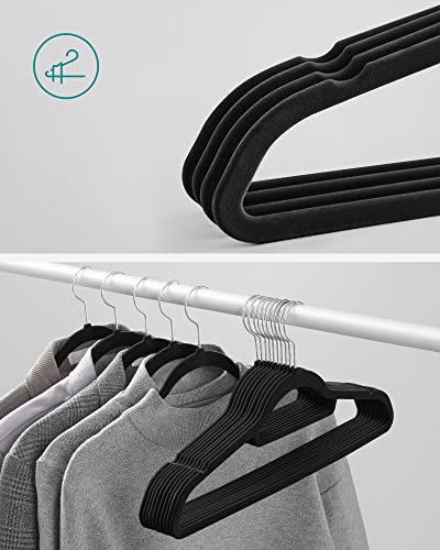 SONGMICS Velvet Hangers, 50 Pack, Ultra Thin Space Saving, Non-Slip Coat Hangers with Tie Organiser, 360 Degree Swivel Hook, Black CRF50B