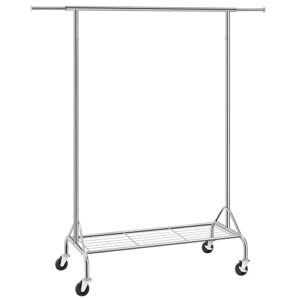 songmics heavy duty metal clothes rail with shoes shelf, maximum load of 50 kg, one rod, silver