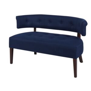 jennifer taylor home jared roll arm tufted bench settee, midnight blue polyester