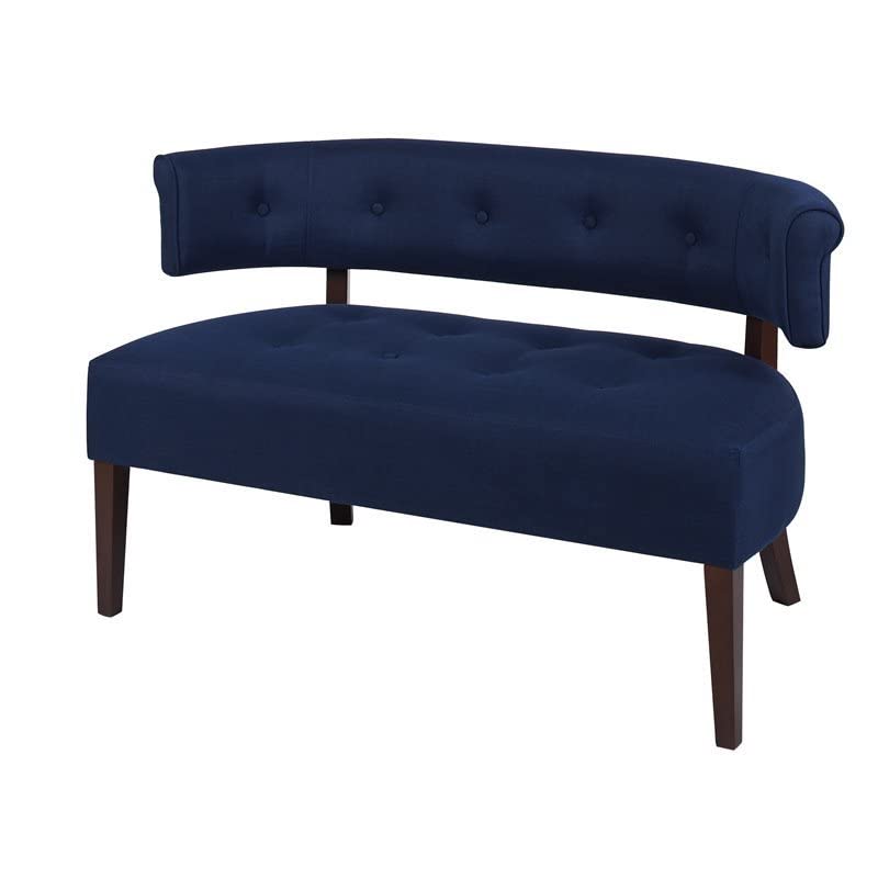 Jennifer Taylor Home Jared Roll Arm Tufted Bench Settee, Midnight Blue Polyester