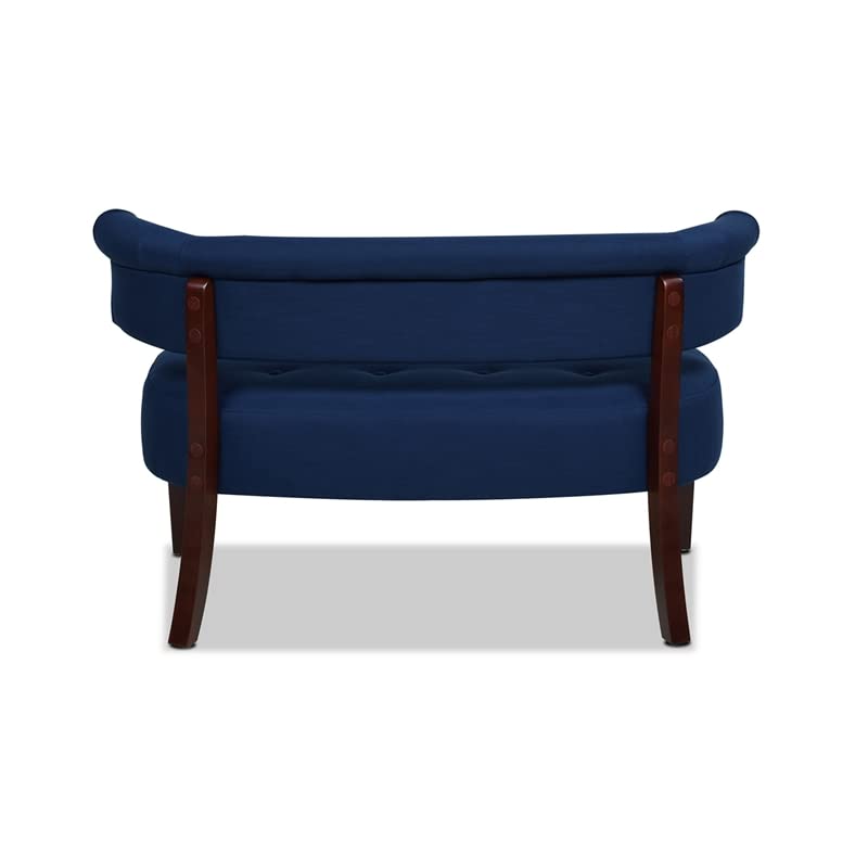 Jennifer Taylor Home Jared Roll Arm Tufted Bench Settee, Midnight Blue Polyester