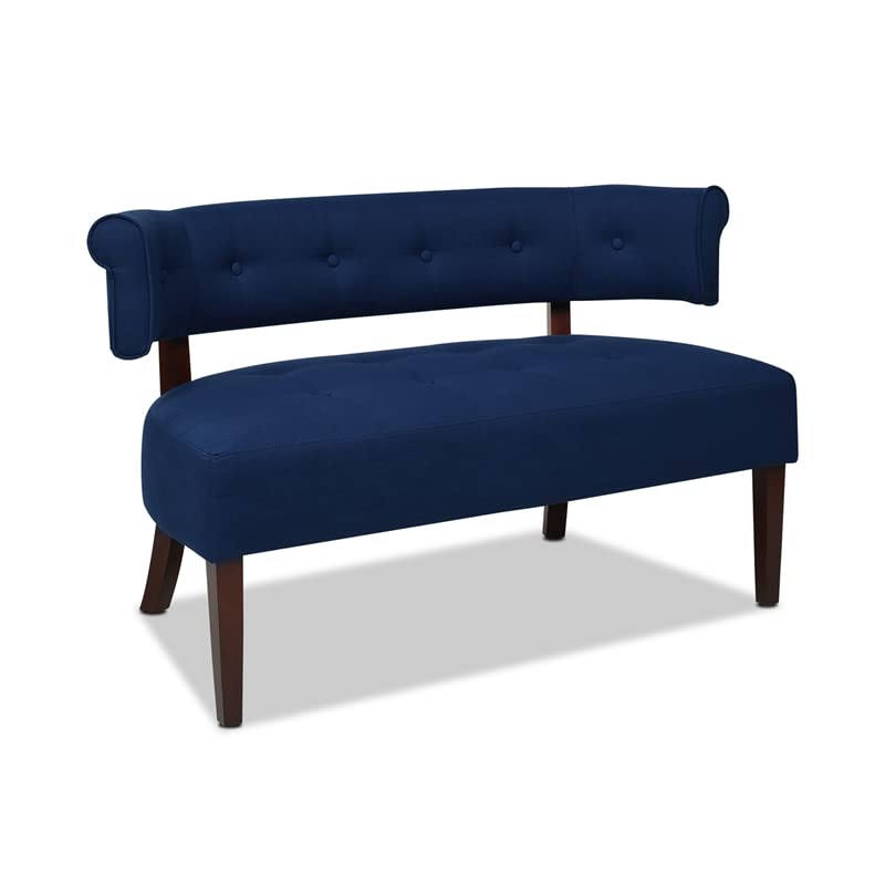 Jennifer Taylor Home Jared Roll Arm Tufted Bench Settee, Midnight Blue Polyester