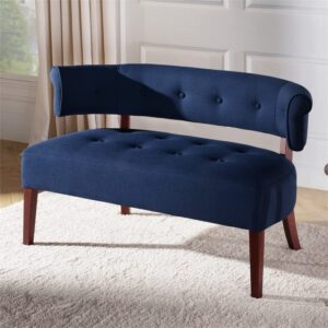 Jennifer Taylor Home Jared Roll Arm Tufted Bench Settee, Midnight Blue Polyester