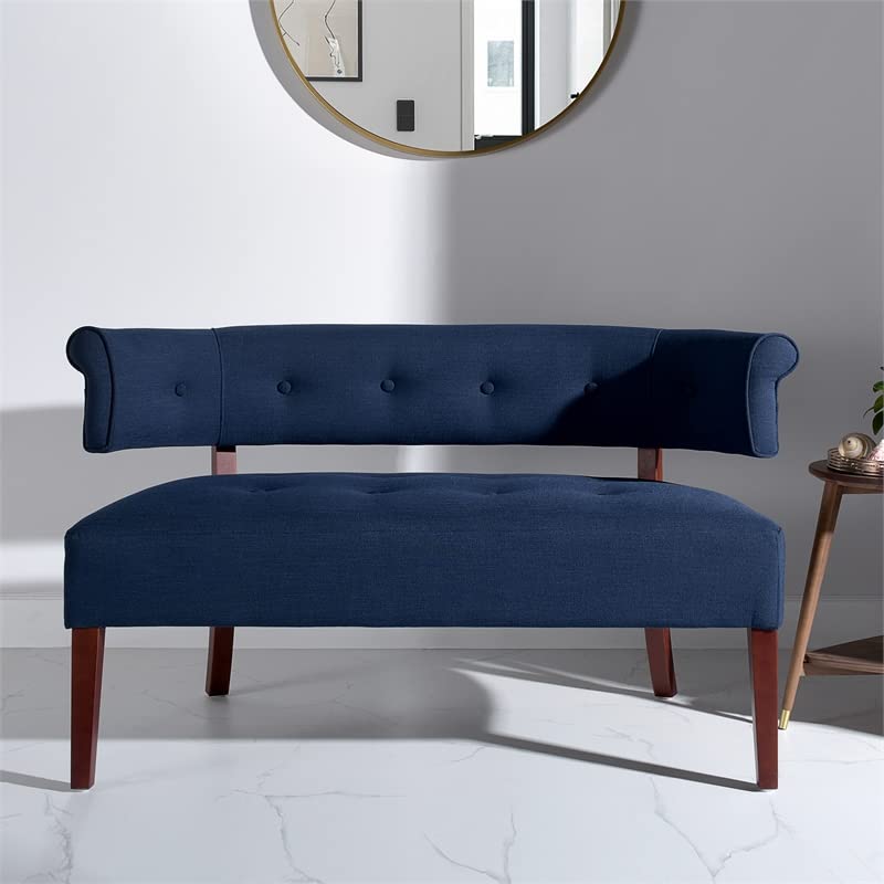 Jennifer Taylor Home Jared Roll Arm Tufted Bench Settee, Midnight Blue Polyester