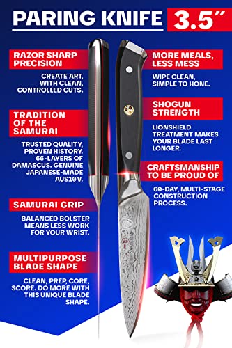 Dalstrong Paring Knife - 3.5 inch - Shogun Series ELITE - Damascus - AUS-10V Japanese Super Steel Kitchen Knife - Vacuum Treated - Vegetable, Fruit Knife - Razor Sharp Cooking Chef's Knife - w/Sheath
