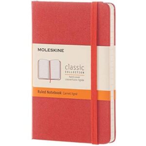 moleskine classic notebook, pocket, ruled, coral orange, hard cover (8051272893571)