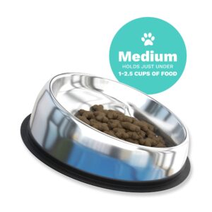 Enhanced Pet Bowl, Stainless Steel Slanted Dog Bowl with Raised Ridge for Flat-Faced Dog Breeds or Cats, Food-Grade Non-Slip No Spill Bowl for Dogs, Less Mess, Less Gas, and Better Digestion, Medium