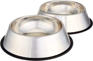 gpet dog bowl 32 oz stainless steel bowls with anti-skid rubber base for food or water perfect dish for dog puppy cat and kitten (2 pack)