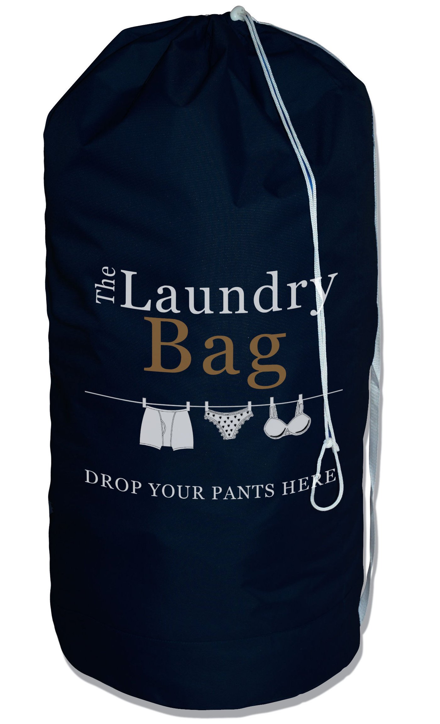 The Fine Living Co. Large Printed Laundry Bag with Adjustable Shoulder Straps & Drawstring,115L Capacity Heavy Duty Laundry Bag Backpack with Side Zipper, Space Saving Dirty Clothes Tall Laundry Bags, Foldable Laundry Hamper Bag 34"x14"x14" (Navy Blue)