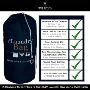 The Fine Living Co. Large Printed Laundry Bag with Adjustable Shoulder Straps & Drawstring,115L Capacity Heavy Duty Laundry Bag Backpack with Side Zipper, Space Saving Dirty Clothes Tall Laundry Bags, Foldable Laundry Hamper Bag 34"x14"x14" (Navy Blue)