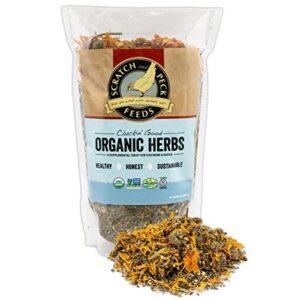 scratch and peck feeds cluckin' good organic herbs - supplemental bird treats for chickens and ducks - certified organic, non-gmo project verified - 10 ounce - 9800-01