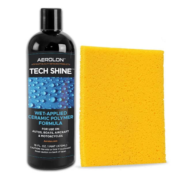 Aerolon 16 Oz Tech Shine Fast Wet-Applied Ceramic Polymer Car Wax Coating Kit, Top Coat Polish and Sealer for Car Bike Boat, Auto Detailing Accessory for Hydrophobic Mirror Shine Gloss Kit and Applicators