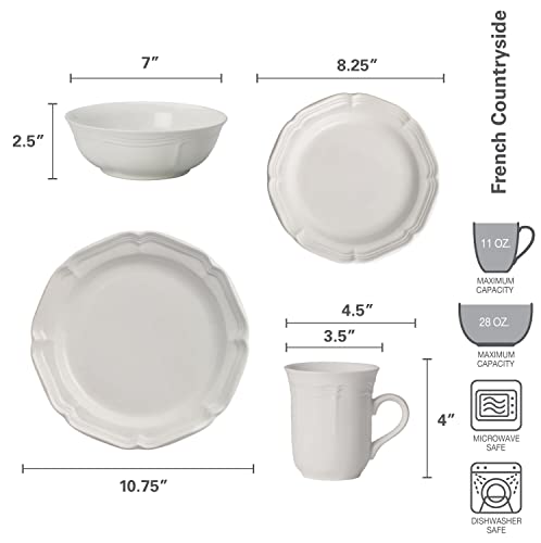 Mikasa French Countryside 16-Piece Dinnerware Set, Service for 4,White