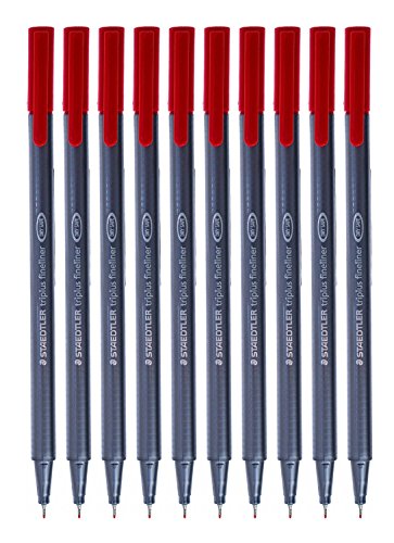 Staedtler Triplus Fineliner Pens, 0.3mm, Red, Pack of 10 (334-2)