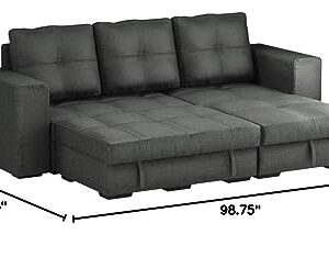 Furniture of America Charlton Modern 5-Seater Tufted Fabric Upholstered Convertible 99 in. Storage Sectional for Living Room, Gray