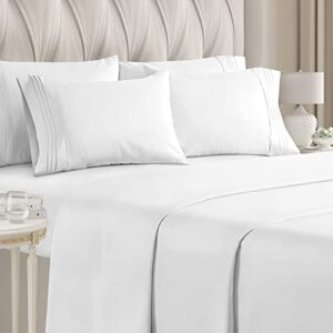 king size sheet set - 6 piece set - hotel luxury bed sheets - extra soft - deep pockets - easy fit - breathable & cooling sheets - wrinkle free - comfy - white bed sheets - kings sheets -6 pc