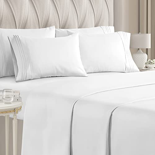 King Size Sheet Set - 6 Piece Set - Hotel Luxury Bed Sheets - Extra Soft - Deep Pockets - Easy Fit - Breathable & Cooling Sheets - Wrinkle Free - Comfy - White Bed Sheets - Kings Sheets -6 PC