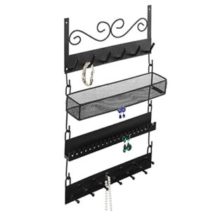 mygift 4-tier wall mounted black metal hanging jewelry organizer with 18 hooks, earring holder and necklace, bracelet display rack