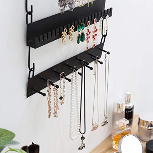 MyGift 4-Tier Wall Mounted Black Metal Hanging Jewelry Organizer with 18 Hooks, Earring Holder and Necklace, Bracelet Display Rack