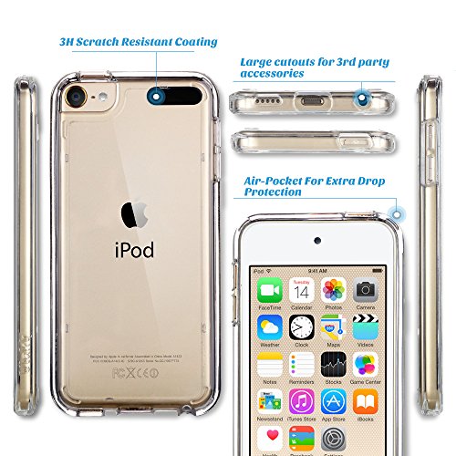 ULAK Soft TPU Bumper PC Back Hybrid Case for iPod Touch 6/iPod Touch 5/iPod Touch 7 - Retail Packaging - Clear Slim