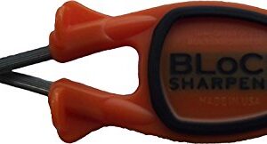 New patent Block Knife Sharpener (Orange with Black New non-slip Grip)) Sharpens and hones blades.