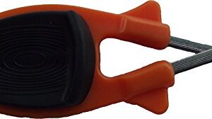 New patent Block Knife Sharpener (Orange with Black New non-slip Grip)) Sharpens and hones blades.