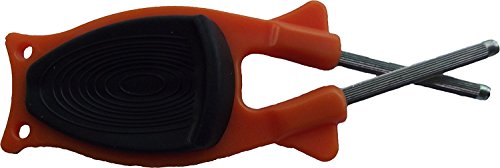 New patent Block Knife Sharpener (Orange with Black New non-slip Grip)) Sharpens and hones blades.