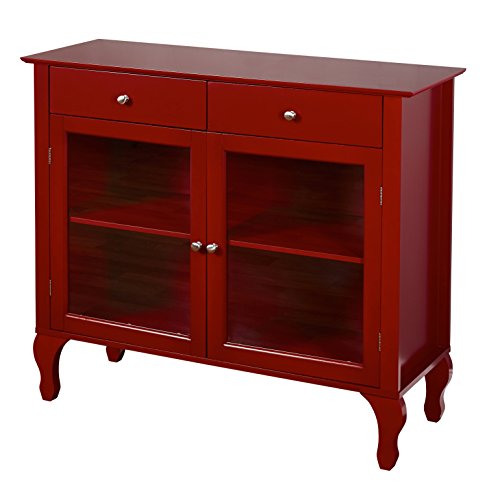 Target Marketing Systems Layla Modern Sideboard Buffet Cabinet, Kitchen Dining Room Storage Credenza with 2-Drawer, Adjustable Shelf and Tempered Glass Door, 42" W, Red