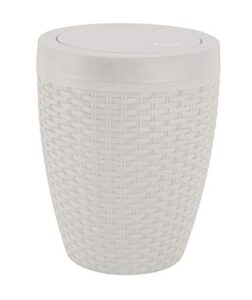 superio round trash can 6.5 qt ivory bone - small trash bin with lid beige wicker look, concealed bag