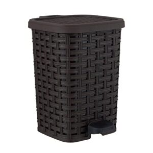 superio wicker step on trash can with foot pedal – outdoor and indoor brown 6 qt trash can with lid, waste basket for bathroom, kitchen, office, patio, or backyard