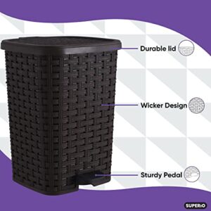 Superio Wicker Step On Trash Can with Foot Pedal – Outdoor and Indoor Brown 12 qt Trash Can, Waste Basket for Bathroom, Kitchen, Office, Patio, or Backyard