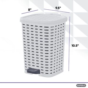 Superio Square Pedal Trash Can 7.5 Qt Ivory Beige - Wicker Style Compact Trash Can for Small Spaces, Small Trash Bin Rattan Look