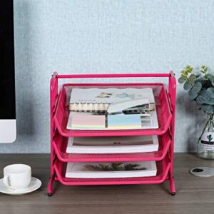 EasyPAG Desk Organizer Tray with 3 Sliding Trays for Letters Documents Mail Files Paper, Pink