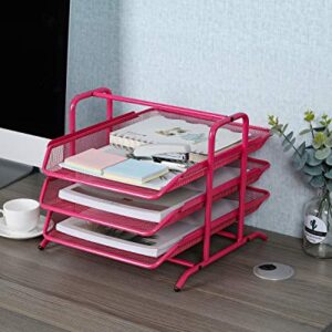 EasyPAG Desk Organizer Tray with 3 Sliding Trays for Letters Documents Mail Files Paper, Pink