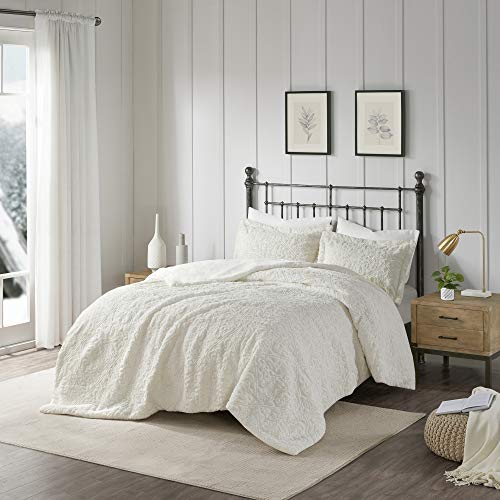 Madison Park Bismarck King Size Bed Comforter Set - Ivory, Embroidered Medallion – 3 Pieces Bedding Sets – Faux Fur Plush Bedroom Comforters (MP10-2001)