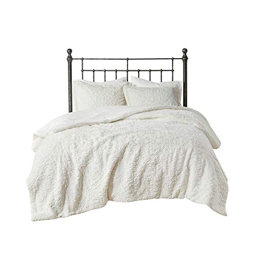 Madison Park Bismarck King Size Bed Comforter Set - Ivory, Embroidered Medallion – 3 Pieces Bedding Sets – Faux Fur Plush Bedroom Comforters (MP10-2001)