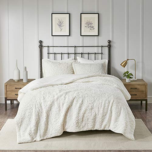 Madison Park Bismarck King Size Bed Comforter Set - Ivory, Embroidered Medallion – 3 Pieces Bedding Sets – Faux Fur Plush Bedroom Comforters (MP10-2001)