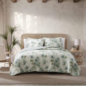 tommy bahama - king quilt, cotton reversible bedding, pre-washed for added softness (serenity palm blue, king)