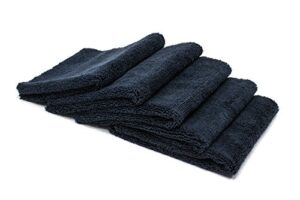 autofiber zeroedge detailing towel (pack of 5) edgeless microfiber polishing, buffing, window, glass, waterless, rinseless, car wash towels, 360 gsm (black)