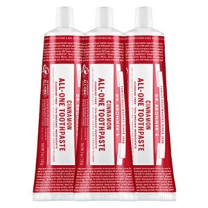 dr. bronner’s - all-one toothpaste (cinnamon, 5 ounce, 3-pack) - 70% organic ingredients, natural and effective, fluoride-free, sls-free, helps freshen breath, reduce plaque, whiten teeth, vegan