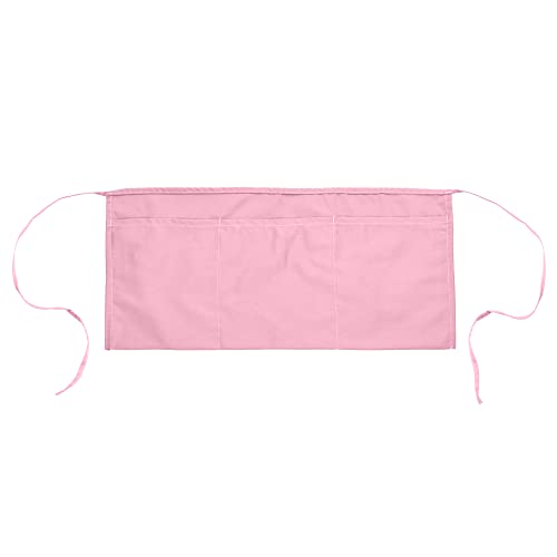 DALIX Waist Aprons Commercial Restaurant Home Bib Spun Poly Cotton Kitchen (3 Pockets) (1, Pink)